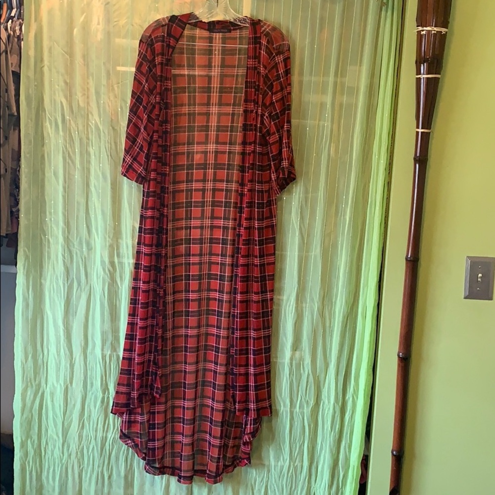 Red plaid duster